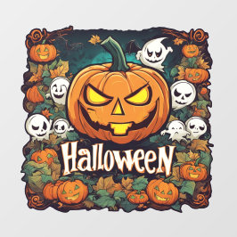 Halloween-Banner mit Kürbissen und Geistern -  Fensteraufkleber