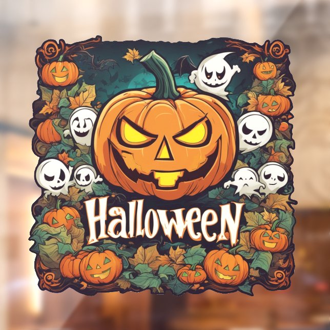 Halloween-Banner mit Kürbissen und Geistern -  Fensteraufkleber (Blatt 2)