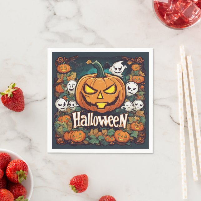 Halloween-Banner mit Kürbissen und Geistern -  Serviette (Beispiel)