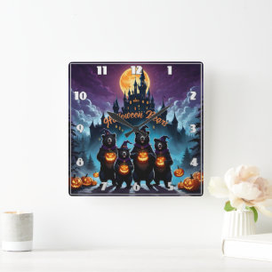 Halloween-Bären feiern mit Jack-o'-Laternen Quadratische Wanduhr