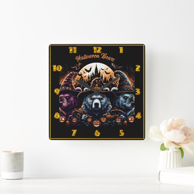 Halloween-Bären in lustigen Kostümen Quadratische Wanduhr (Zuhause)