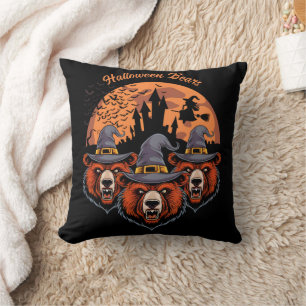 Halloween Bären mit Hexe und Schloss Kissen