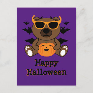 Halloween Bärenkürbis Cool niedlich Lila Postkarte