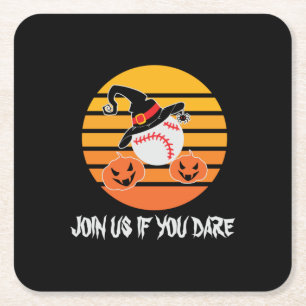 Halloween Baseball Halloween Witch Hat Pumpkin Rechteckiger Pappuntersetzer