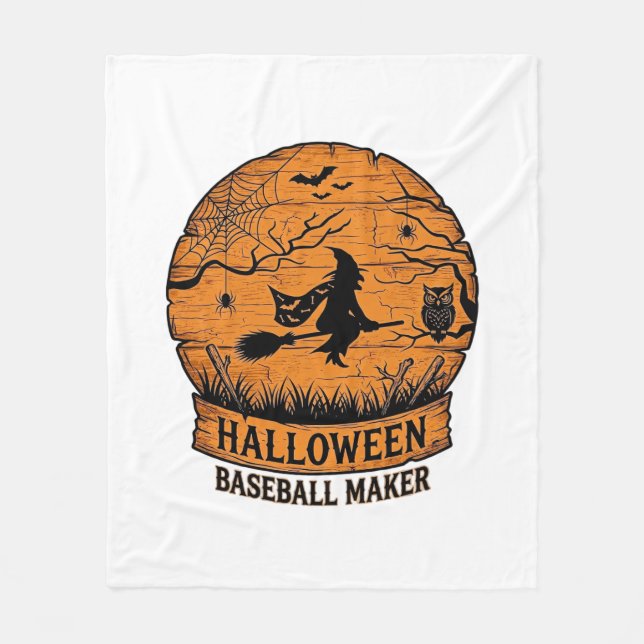 Halloween Baseball Maker Fliegende Hexe Holzmond  Fleecedecke (Vorderseite)