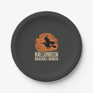 Halloween Baseball Maker Vintage Hexen Grafik Pappteller