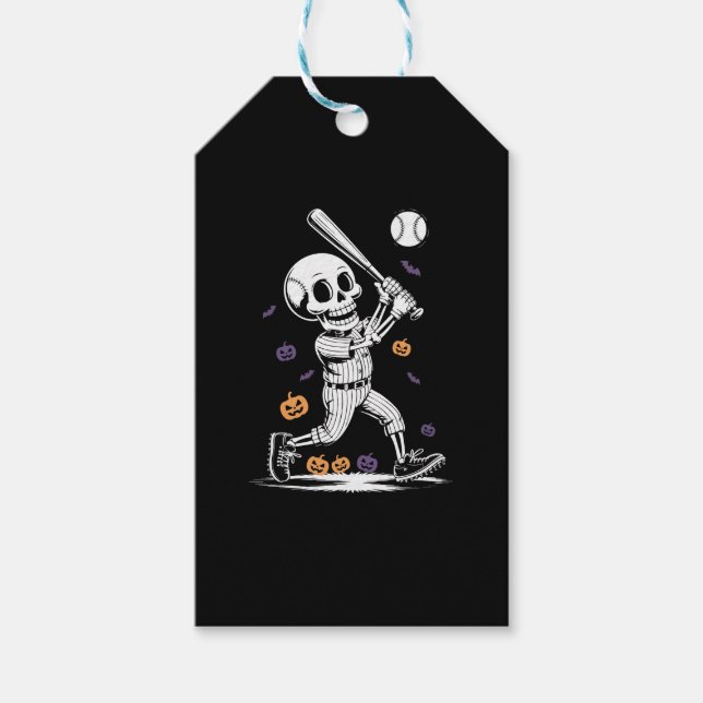 Halloween Baseball Skeleton Hitting Geschenkanhänger (Vorderseite)