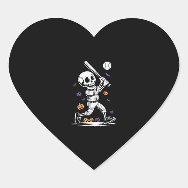 Halloween Baseball Skeleton Hitting Herz-Aufkleber (Vorderseite)