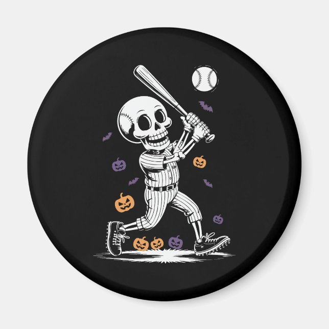 Halloween Baseball Skeleton Hitting Magnet (Vorne)