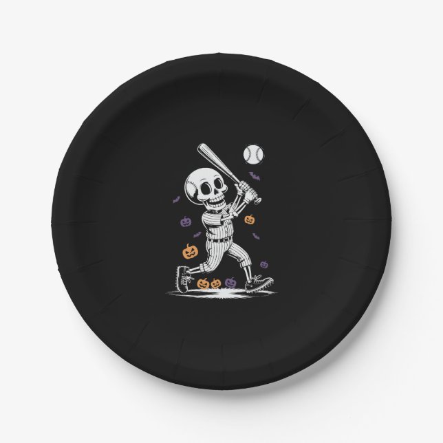 Halloween Baseball Skeleton Hitting Pappteller (Vorderseite)