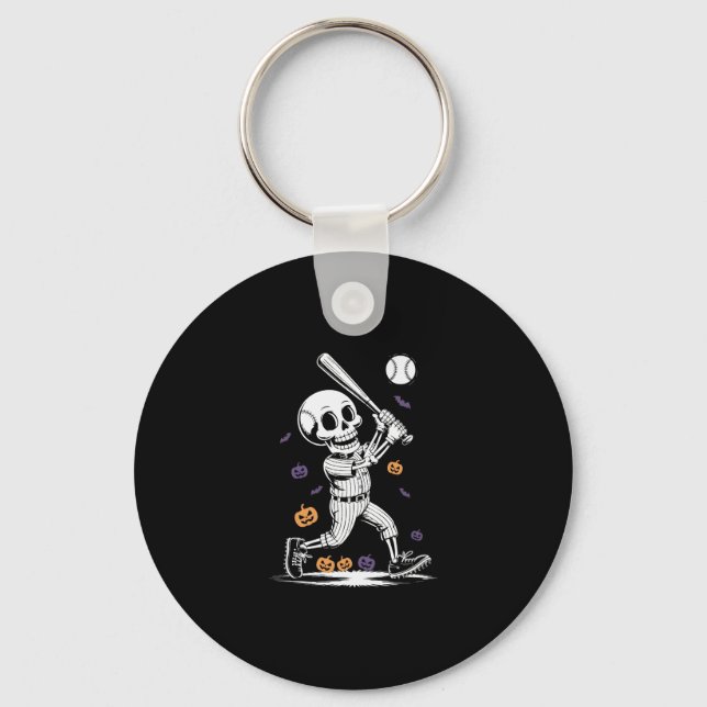 Halloween Baseball Skeleton Hitting Schlüsselanhänger (Vorderseite)