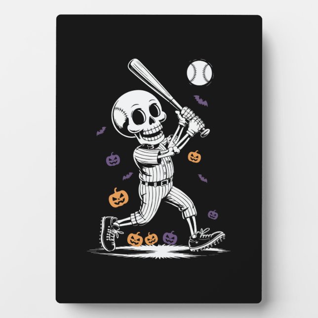 Halloween Baseball Skelett Schlägt Fotoplatte (Vorderseite)