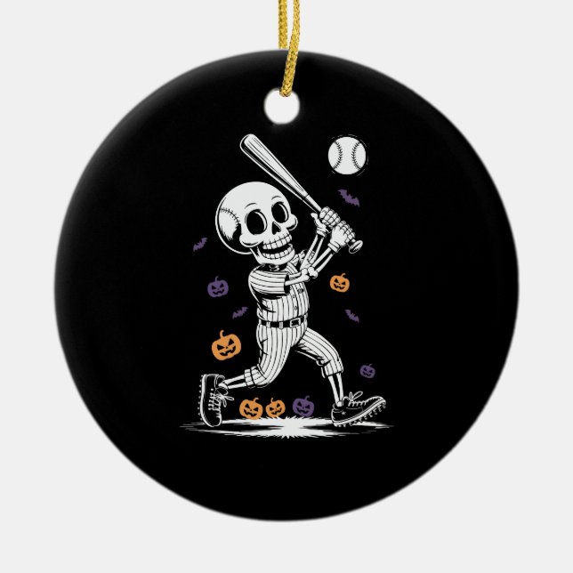 Halloween Baseball Skelett Schlägt Keramik Ornament (Vorne)