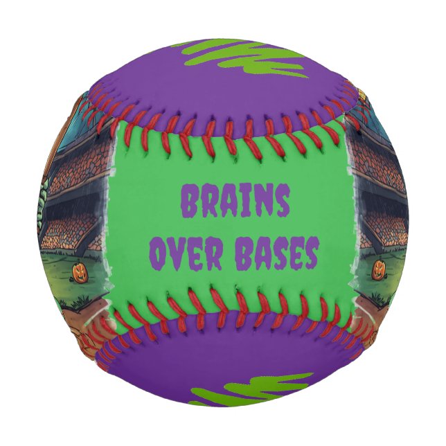 Halloween-Baseball, Zombie, Gehirne über Basen  Baseball (Vorderseite)