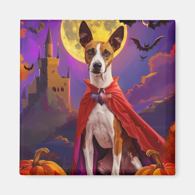 Halloween Basenji Dog Pumpkins Beängstigend Magnet (Vorne)