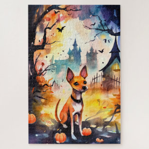 Halloween Basenji mit Kürbissen Gruselig
