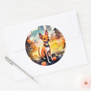 Halloween Basenji mit Kürbissen Gruselig  Runder Aufkleber