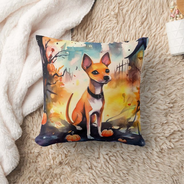 Halloween Basenji mit Pumpkins Beängstigend Kissen (Decke)