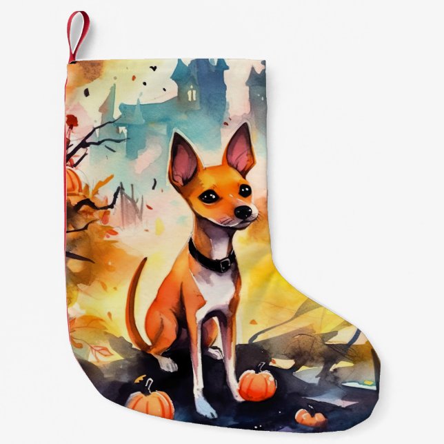 Halloween Basenji mit Pumpkins Beängstigend Kleiner Weihnachtsstrumpf (Vorderseite)
