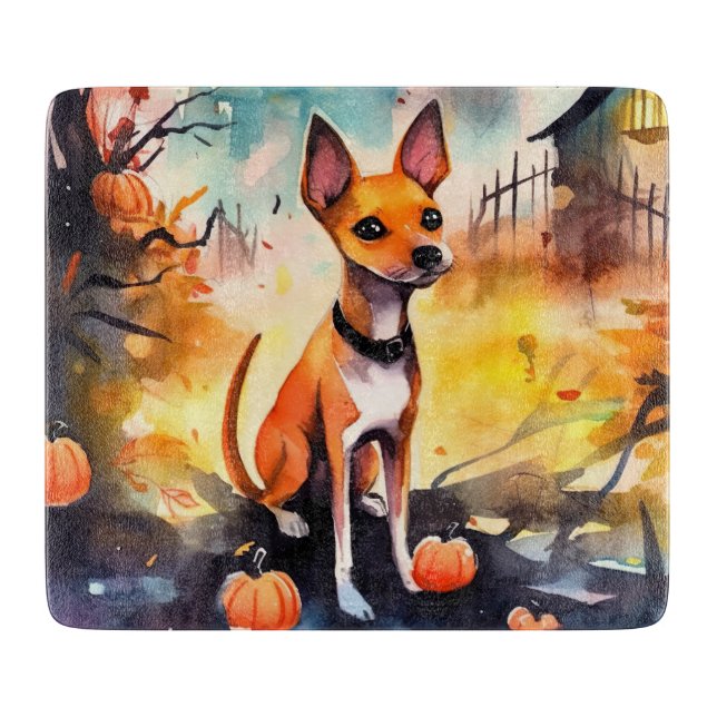 Halloween Basenji mit Pumpkins Beängstigend Schneidebrett (Vorderseite)
