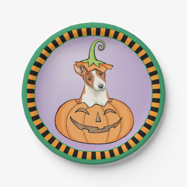 Halloween Basenji Pappteller (Vorderseite)