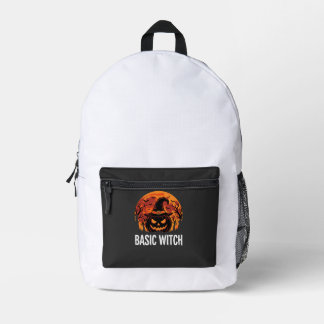 Halloween Basic Hexen-Kürbis-Mond-Grafik Bedruckter Rucksack