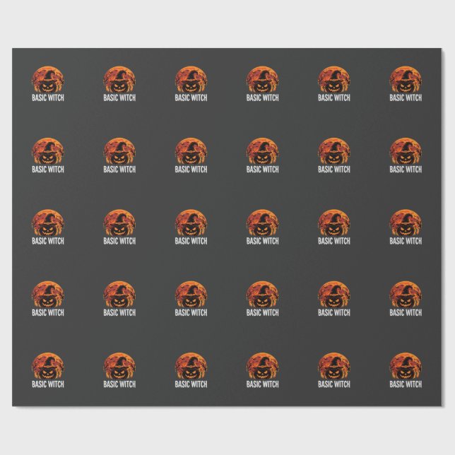 Halloween Basic Hexen-Kürbis-Mond-Grafik Geschenkpapier (Flach)