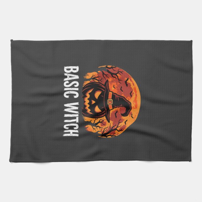 Halloween Basic Hexen-Kürbis-Mond-Grafik Geschirrtuch (Horizontal)