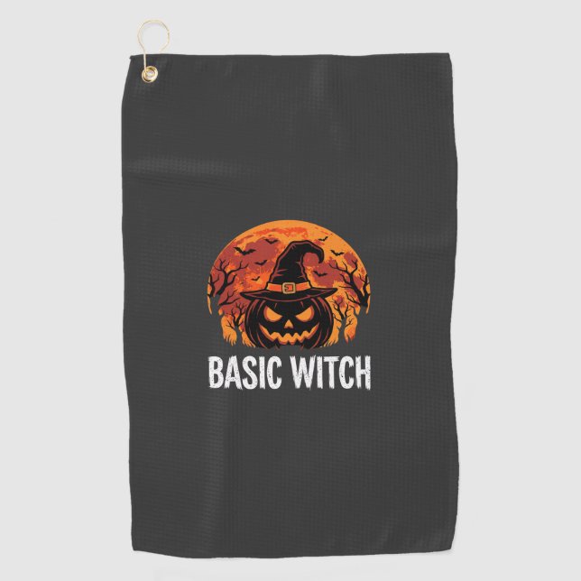 Halloween Basic Hexen-Kürbis-Mond-Grafik Golfhandtuch (Vorderseite)