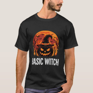 Halloween Basic Hexen-Kürbis-Mond-Grafik T-Shirt