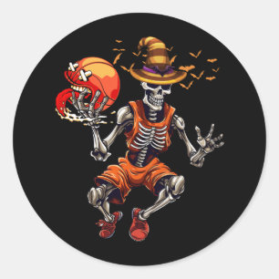 Halloween Basketball Skeleton Dunking Jack O Lante Runder Aufkleber