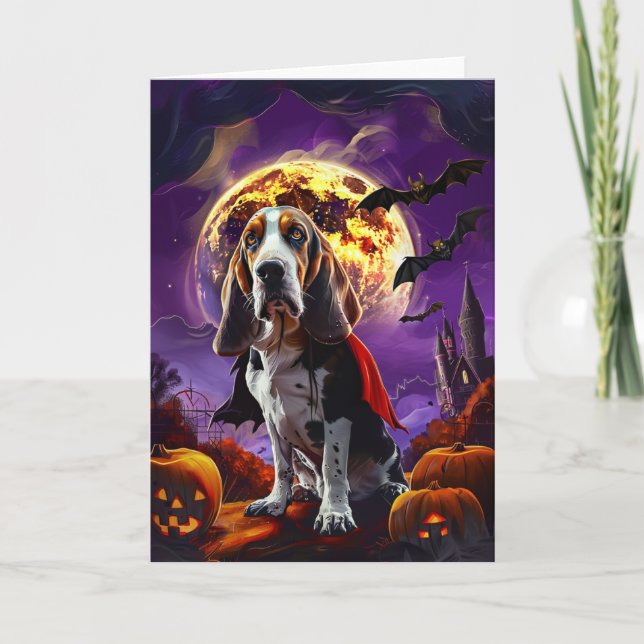 Halloween Basset Hound Dog Pumpkins Beängstigend Karte (Vorderseite)