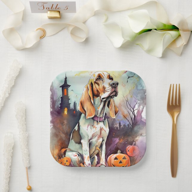 Halloween Basset Hound mit Pumpkins Beängstigend Pappteller (Hochzeit)