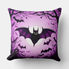 Halloween Bat Flying Over Moonlit Sky Kissen
