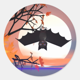 Halloween Bat in Tree Runder Aufkleber