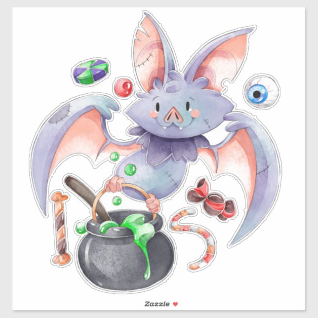 Halloween Bat mit Cauldron Eyeballs und Candy Aufkleber (Blatt)