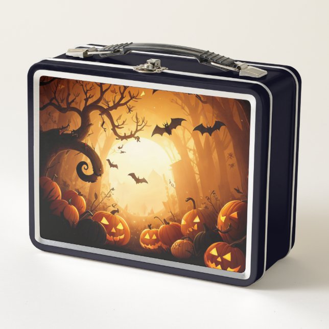 Halloween/Bat/Pumpkin/Fall Metall Brotdose (Vorderseite)