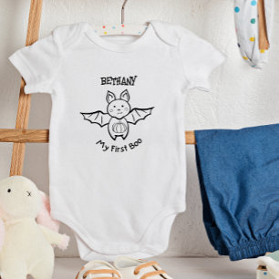 🦇 Halloween Bat & Pumpkin Mein erster Boo! Baby Strampler