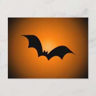 Halloween Bat Silhouette Orange Sky Postkarte