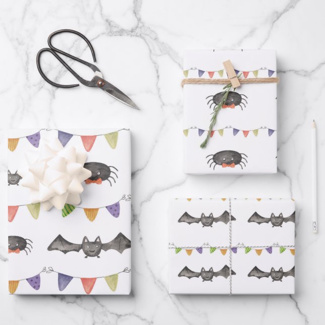 Halloween Bat Spiding Musterpapier Geschenkpapier Set (Vorderseite)