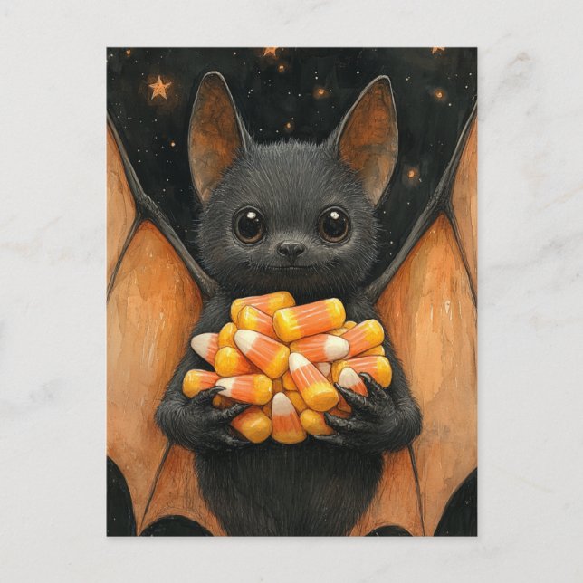 Halloween Bat With Candy Postkarte (Vorderseite)