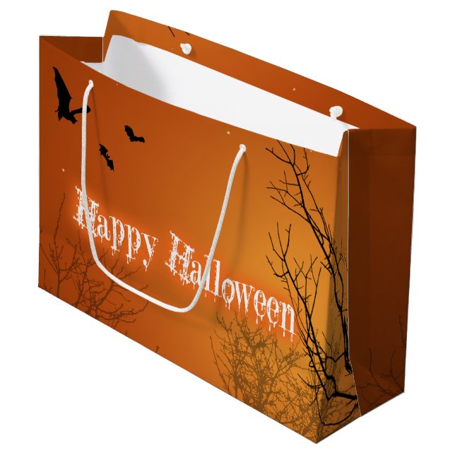 Halloween Bats & Bäume - Große Geschenktasche Geschenktüte (Vorderseite Schrägansicht)