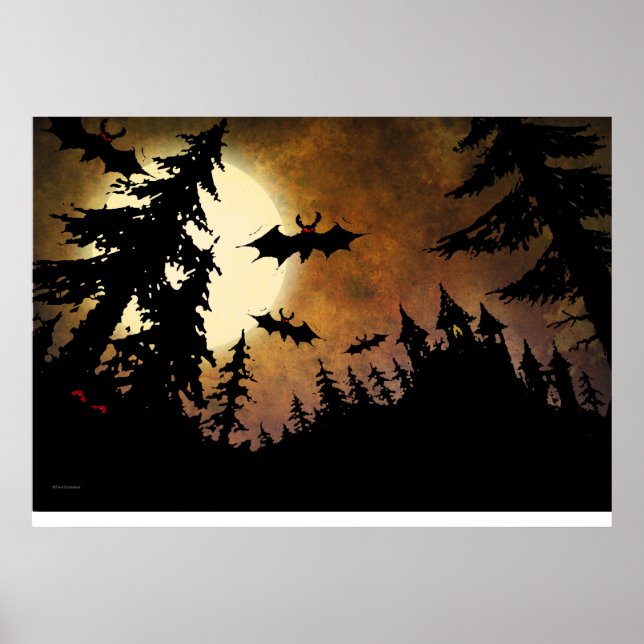 Halloween Bats, Burg und Mond Poster (Vorne)