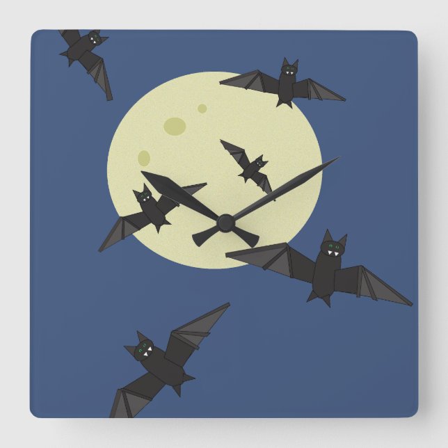 Halloween Bats flying with moon Quadratische Wanduhr (Vorderseite)