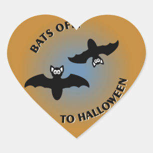 Halloween Bats Orange Blue Herz-Aufkleber