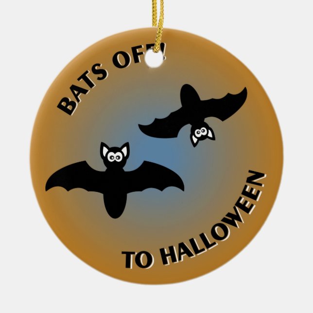 Halloween Bats Orange Blue Keramikornament (Vorne)