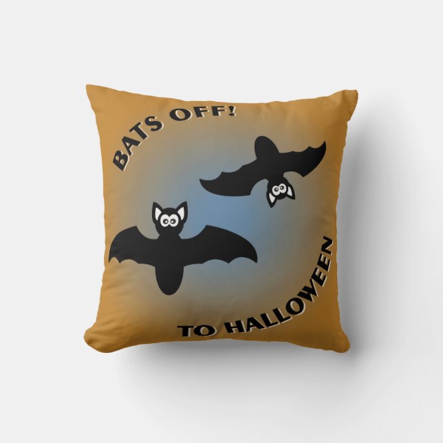 Halloween Bats Orange Blue Kissen (Vorderseite)