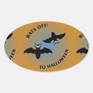 Halloween Bats Orange Blue Ovaler Aufkleber