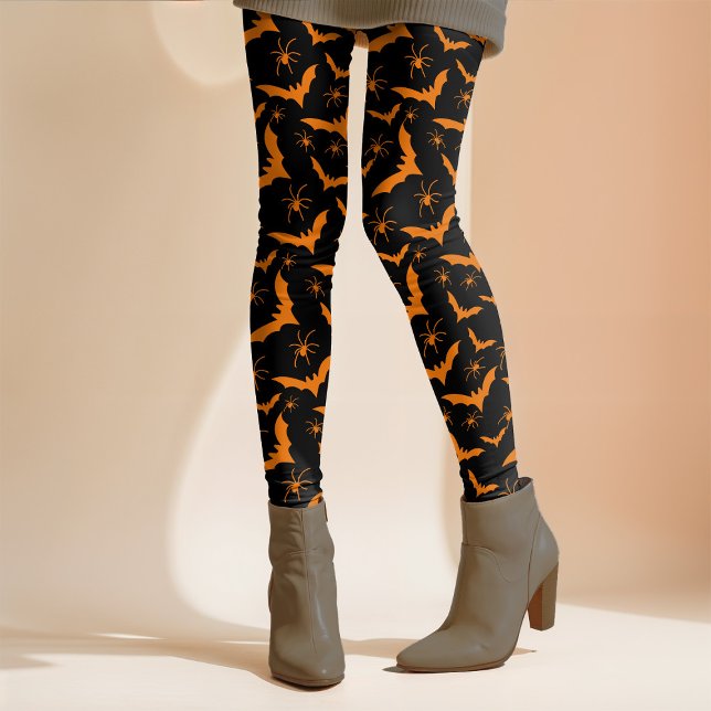 Halloween Bats Spiders Spooky Niedlich Orange Blac Leggings (Von Creator hochgeladen)