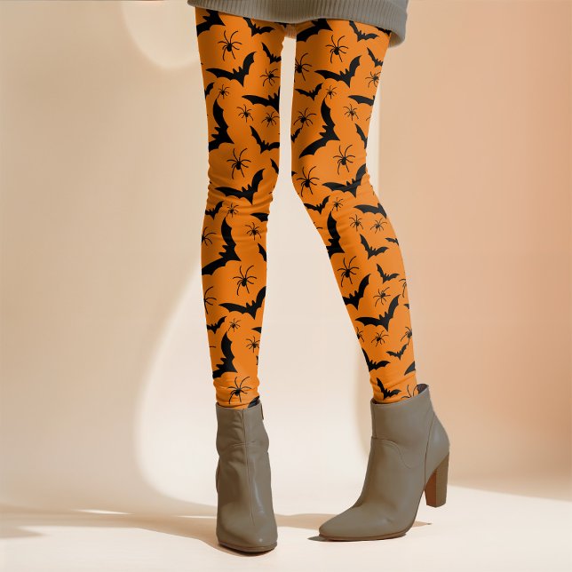 Halloween Bats Spiders Spooky Niedlich Orange Blac Leggings (Von Creator hochgeladen)
